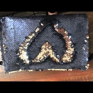 Navy and silver reversible sequin cosmetic bag